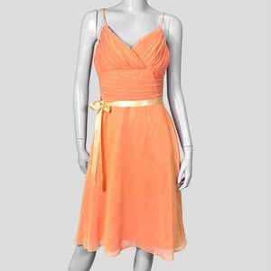 VTG 90s Jim Hjelm Peach Orange Chiffon Ruched Cocktail Dress Sz 10 Retro Sherbet